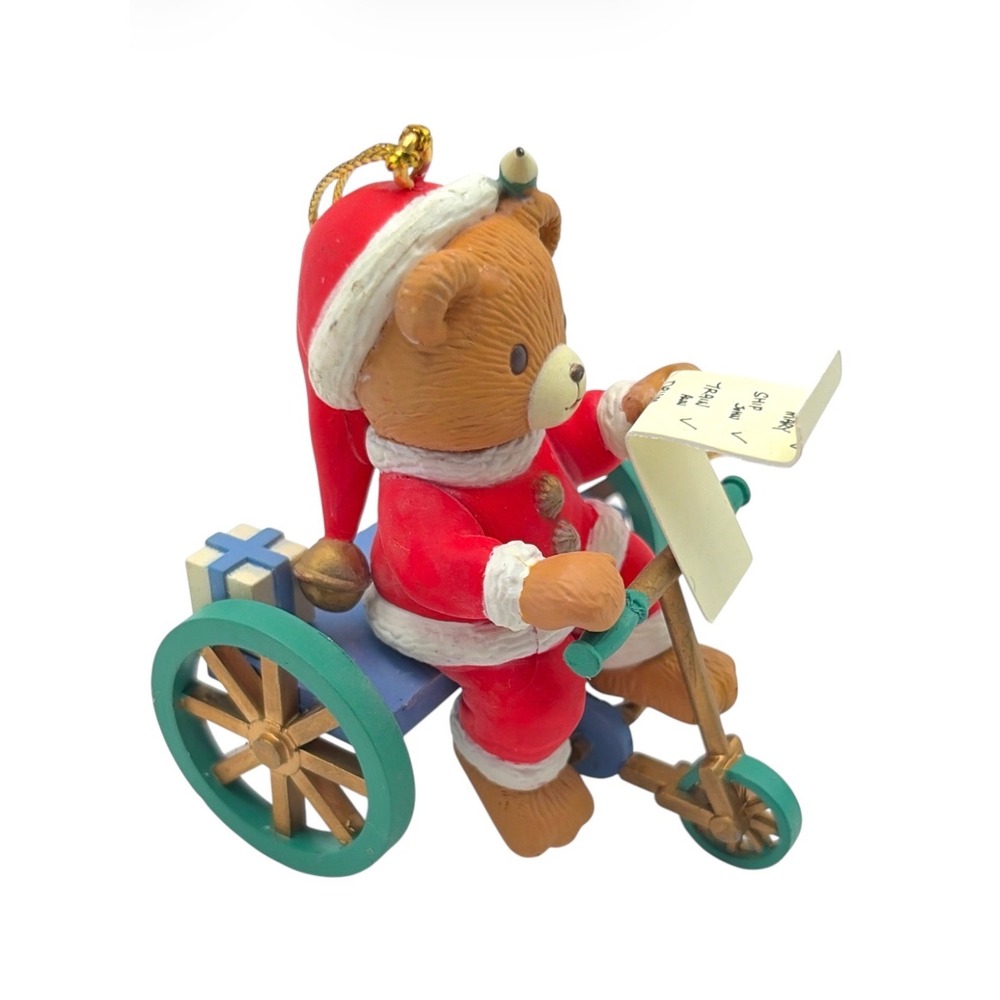 Vintage Trim A Home Christmas Ornament Teddy Bear Tricycle Bicycle Santa List